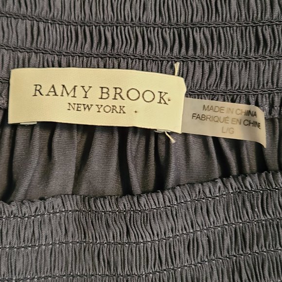 RAMY BROOK JESSICA SMOCKED OFF SHOULDER elastic waist navy blue mini dress sz L - Picture 9 of 10